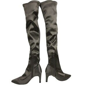 Free People Womens Paris Over the Knee Satin Stretch Side Zip Boot Shoes Gray 7